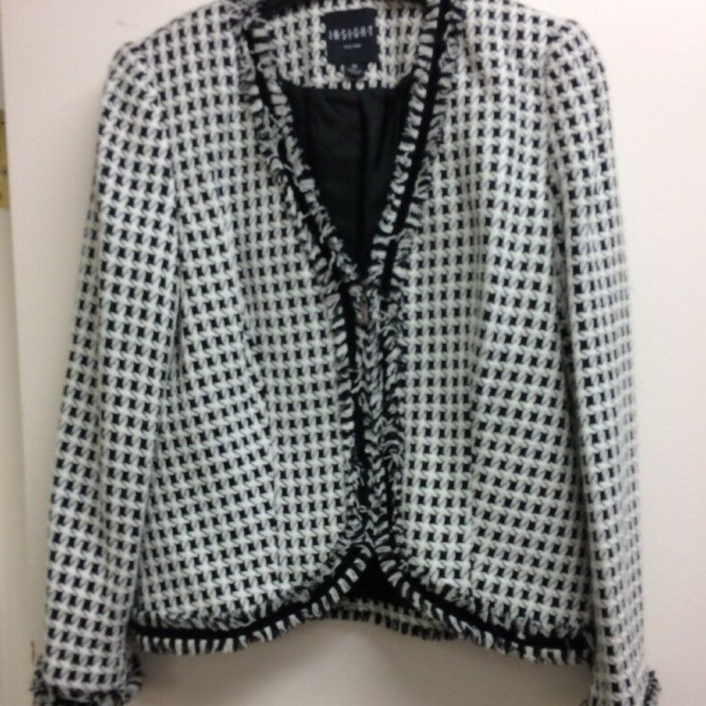 NWT Insight New York Black/Ivory Fringed/Tweed Blazer